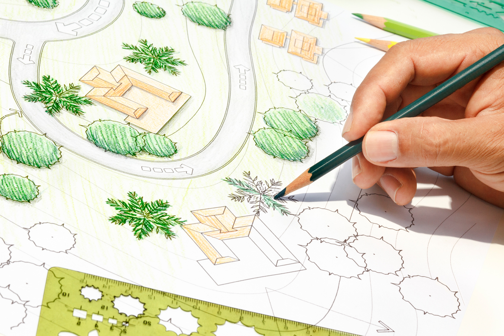Landscape designer working on a site plan